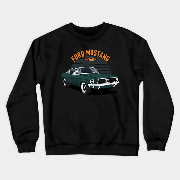 Classic Car  Mustang 1968 Dark Green Crewneck Sweatshirt by masjestudio